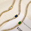 Tennis Zircon Light Luxury Emerald Stainless Steel Plated 18K Gold Necklace