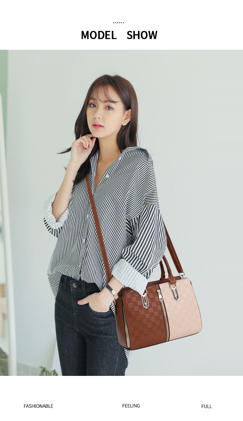 Simple Large Capacity Women's Contrast Color Ins Fashion Korean Style Shoulder Women's Crossbody Handbag