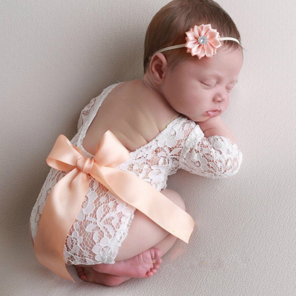 Newborn Photography Clothes Tie With Bow Tie Lace Photo Clothes Photography Headband Two-piece Suit