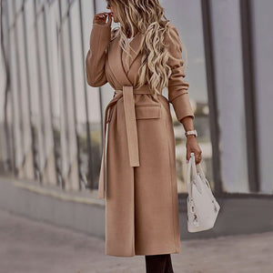 Solid color belt classic long Nizi coat coat