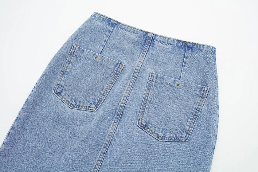 Summer Fashion High Waist A- Line Split Denim Skirt For Women