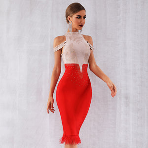 Off-the-shoulder feather party dress