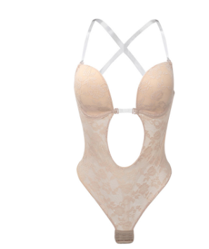 back transparent shoulder strap steel ring gathered chest corset body piece lace body shaping underwear