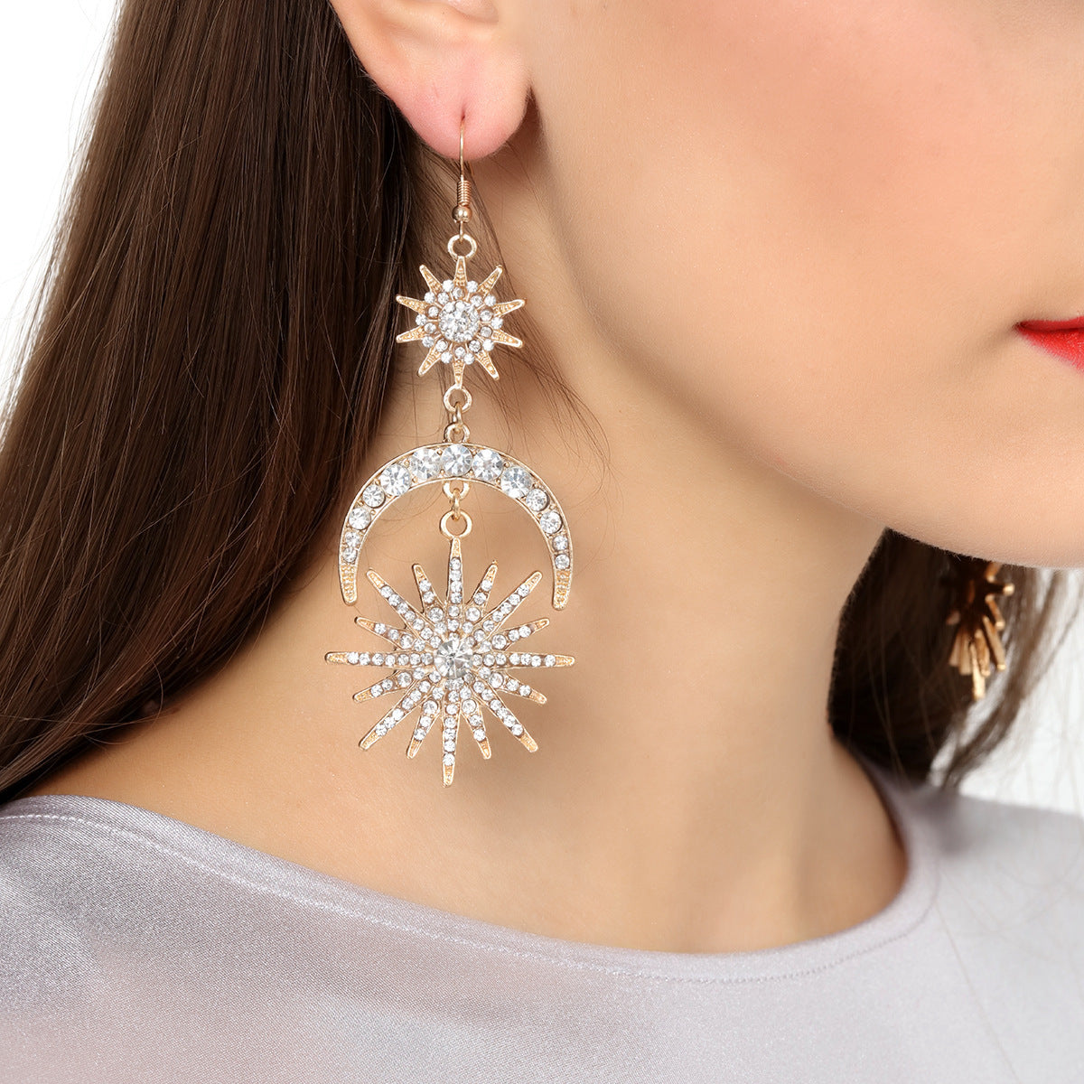 Sun Moon Earrings Metal Alloy Earrings
