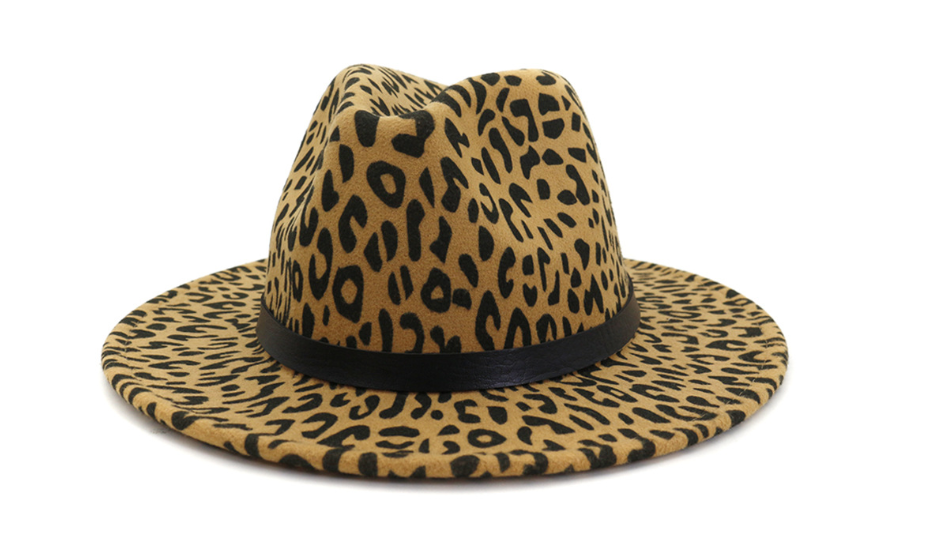 Wide Brim Leopard Wool Fedora Felt Hat For Women