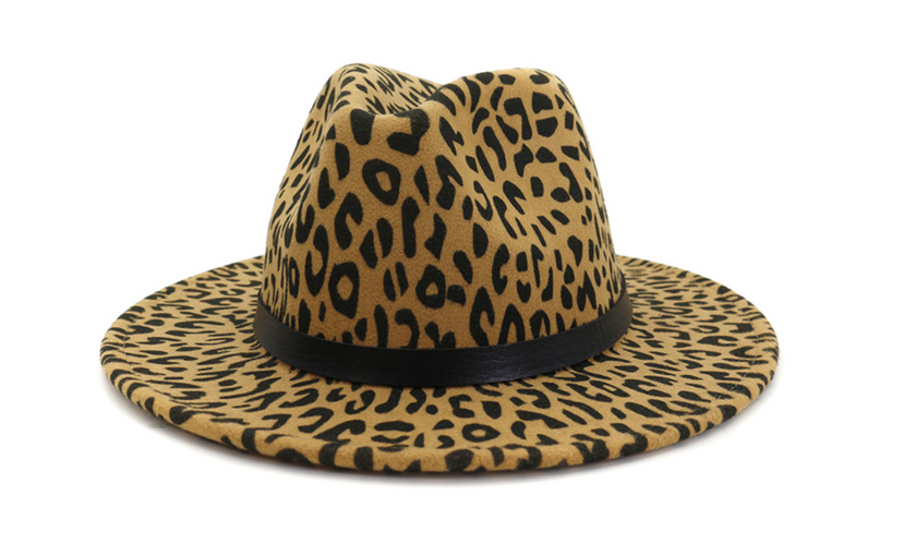 Wide Brim Leopard Wool Fedora Felt Hat For Women