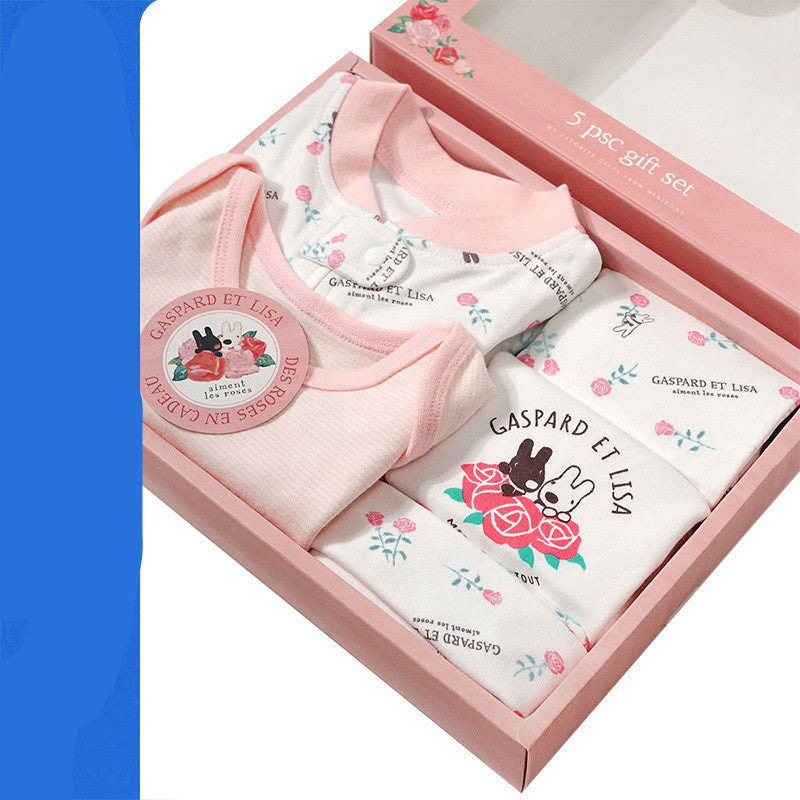 Newborn Five Piece Gift Long Sleeved Trousers Cartoon Soft And Comfortable Bodysuit