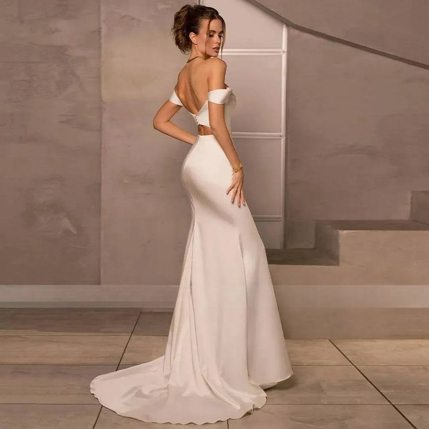Simple Ivory Satin Mermaid Wedding Dress