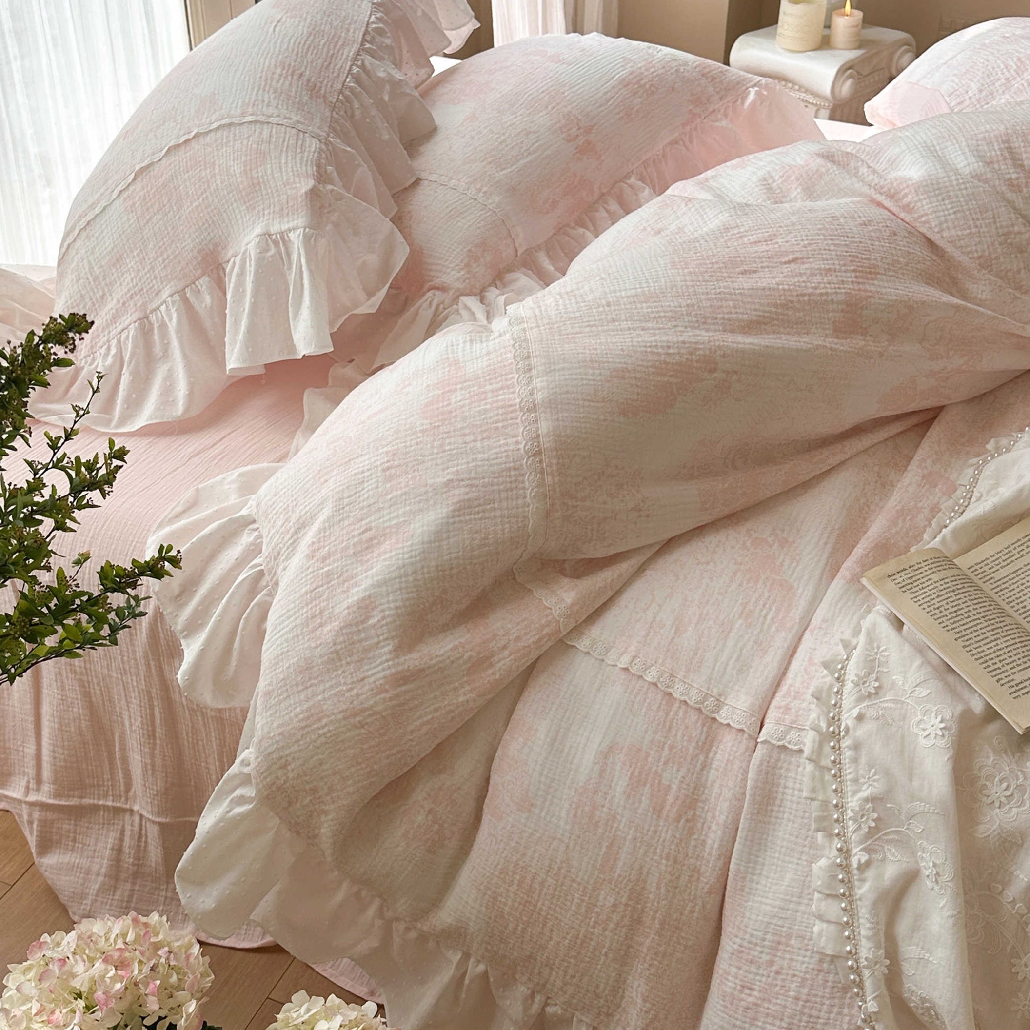 Gentle Crinkled Gauze Cotton Four-piece Duvet Set Bedding