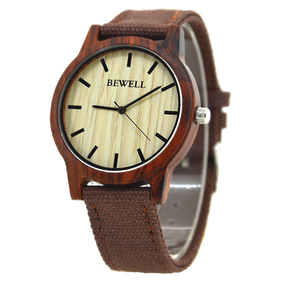 Simple canvas strap wooden watch