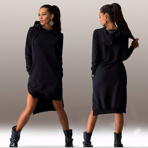 fashion irregular hooded long-sleeved dress sweater