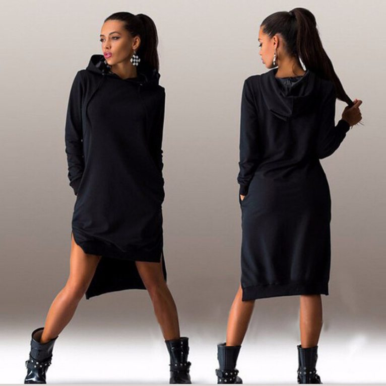 fashion irregular hooded long-sleeved dress sweater
