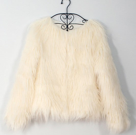 ladies fur coat long-sleeved women drift coat jacket wool coat V word collar