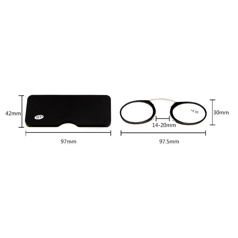 Portable Wallet Reader Clipped To Mini Reading Glasses With Protective Case