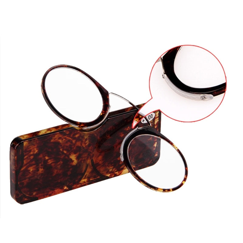 Portable Wallet Reader Clipped To Mini Reading Glasses With Protective Case