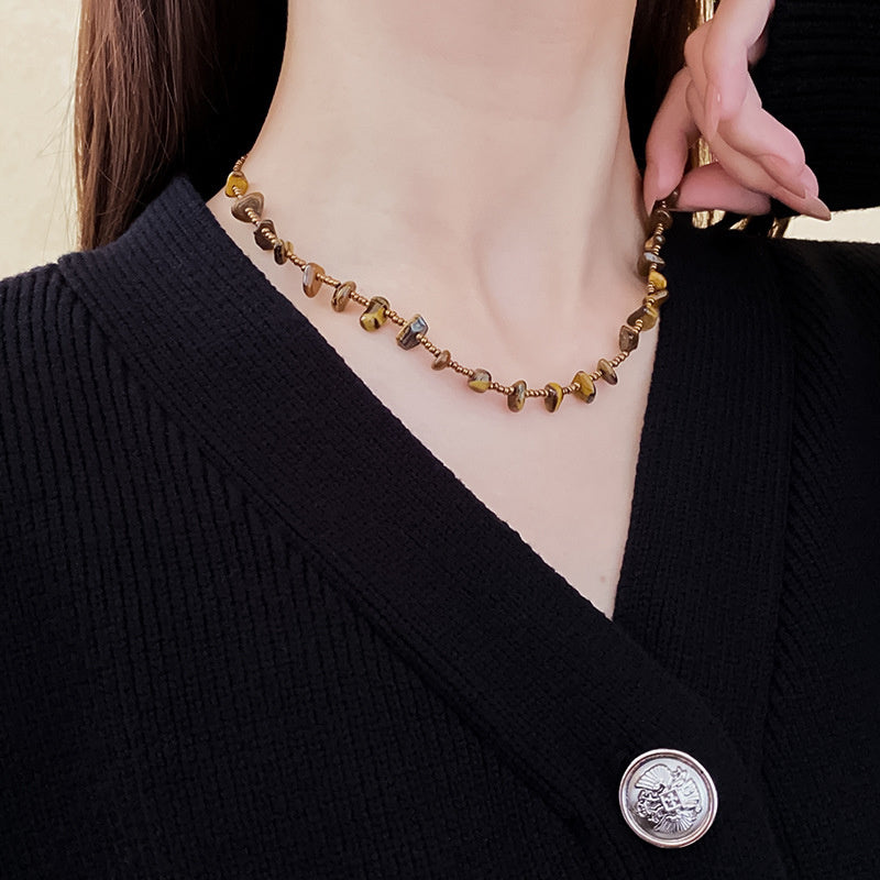 European And American Retro Natural Tigereye Beaded Necklace For Women