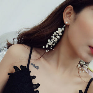 Exaggerated White Tassel Earrings Female Long