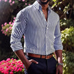 Ins Stripe Printed Long Sleeve Shirt Men Fashion Casual Lapel Button Top Clothing
