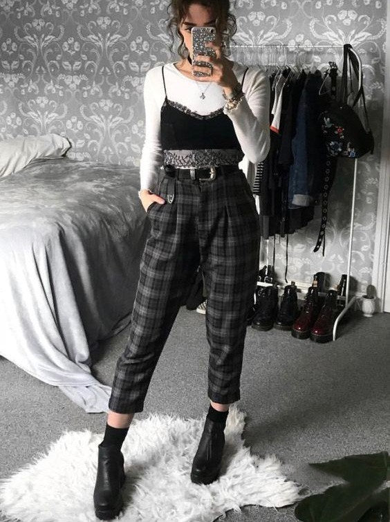Retro Plaid Ladies Casual Pants