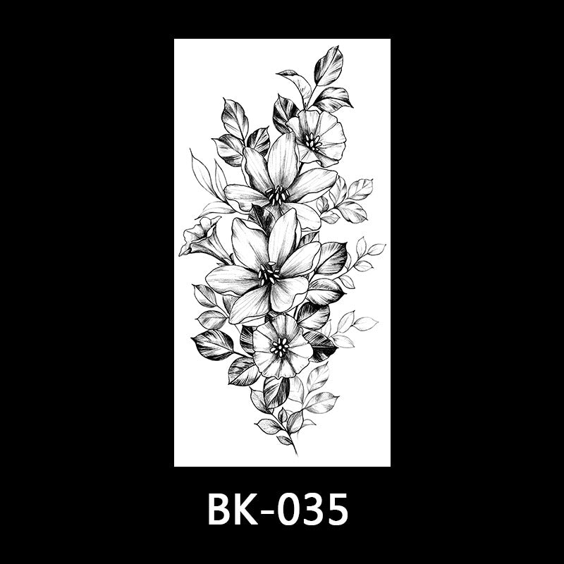 Black and white sketch flower tattoo stickers