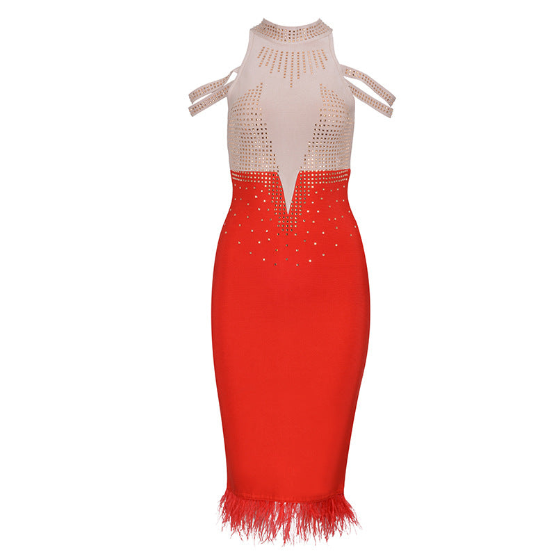 Off-the-shoulder feather party dress