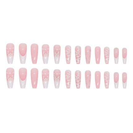 Long Ballet Diamond Long French Fake Nails