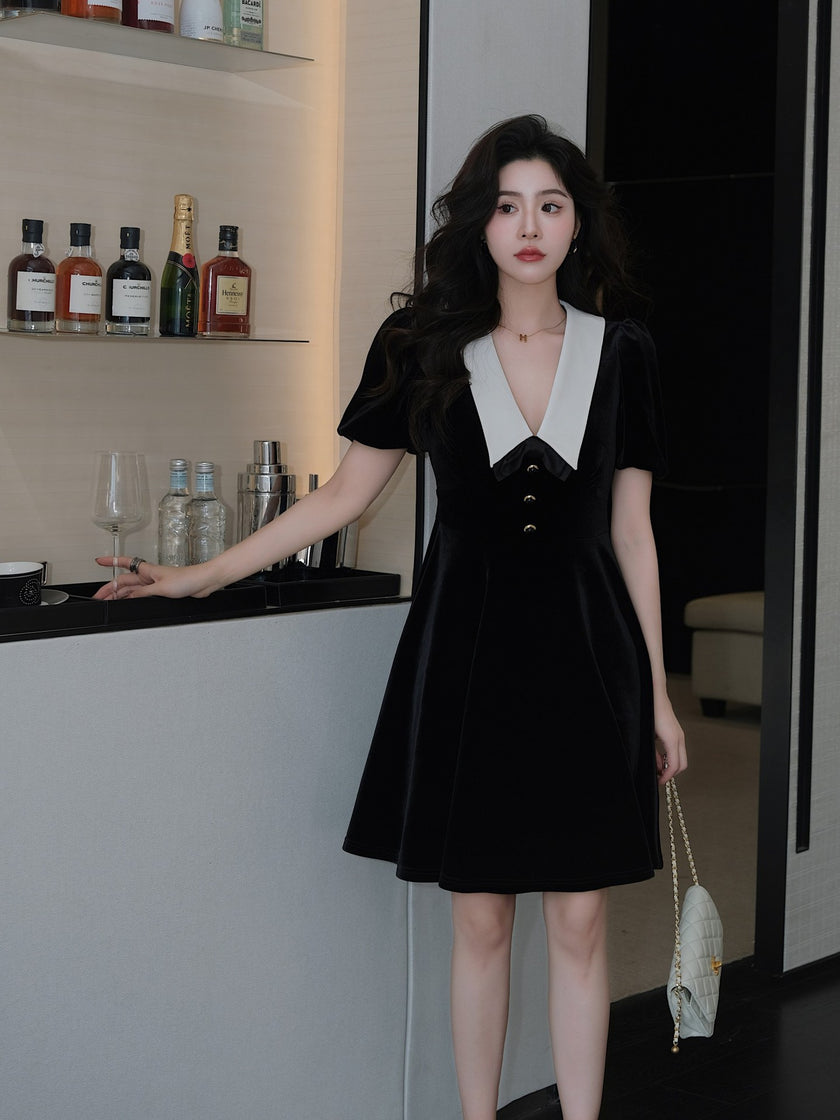 French Style Classic Style Black Velvet Dress