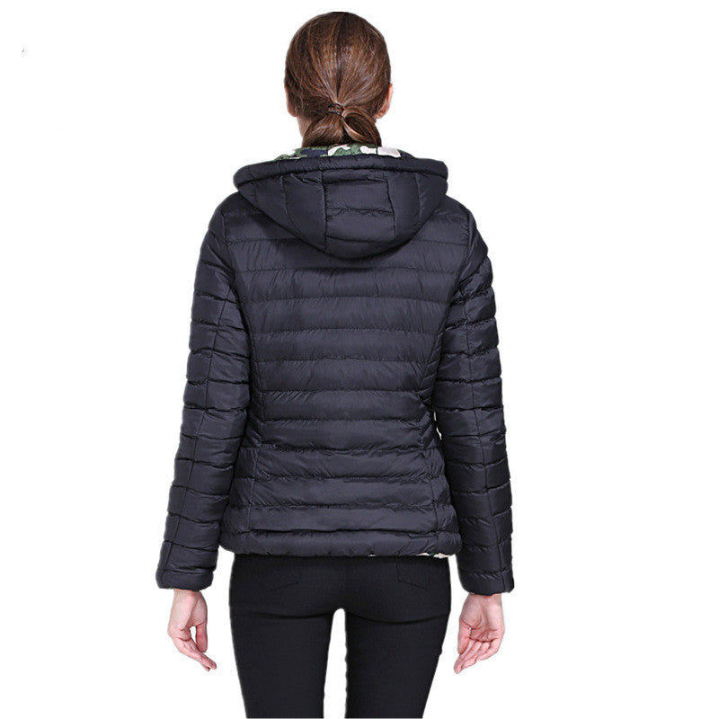 Women's Down Coat Camouflage Solid Color Double-Sided Coat
