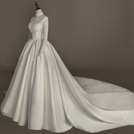 Women's Simple Mori Style Wedding Dress Long Sleeve Lace Dress