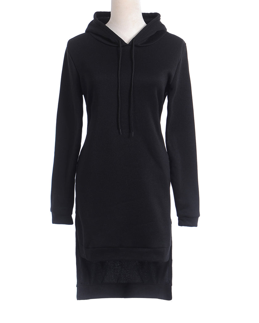 fashion irregular hooded long-sleeved dress sweater
