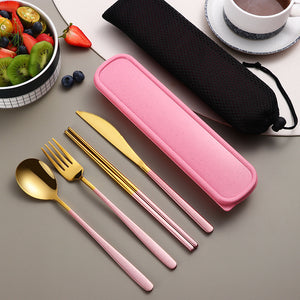 Kitchen Accessories Camping Travel Sets Gold Knife Fork Spoon Portable Cutlery Sets with case