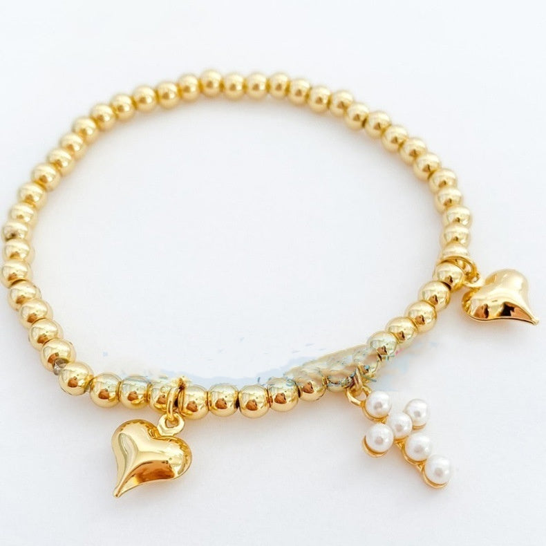 Heart Cross Zircon Bead Bracelet
