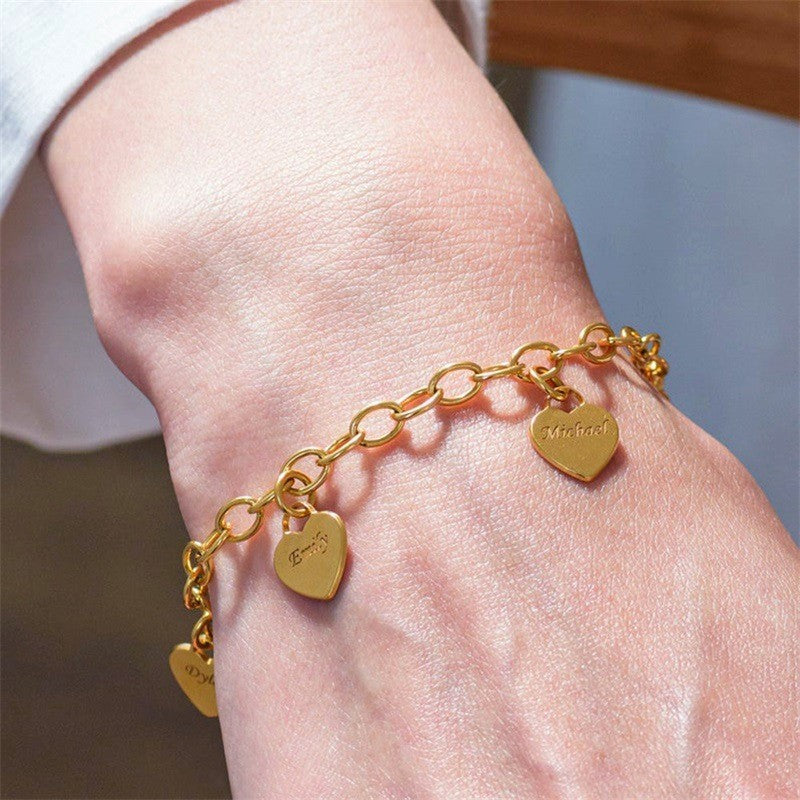 Stainless Steel Engraved DIY Heart Bracelet