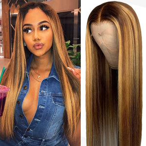 Straight Highlight Lace Front Wig Mid-Section Dyeing Gradient