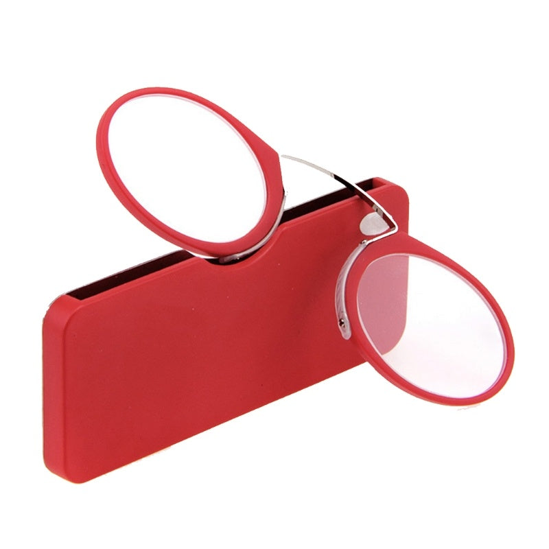 Portable Wallet Reader Clipped To Mini Reading Glasses With Protective Case