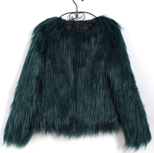 ladies fur coat long-sleeved women drift coat jacket wool coat V word collar