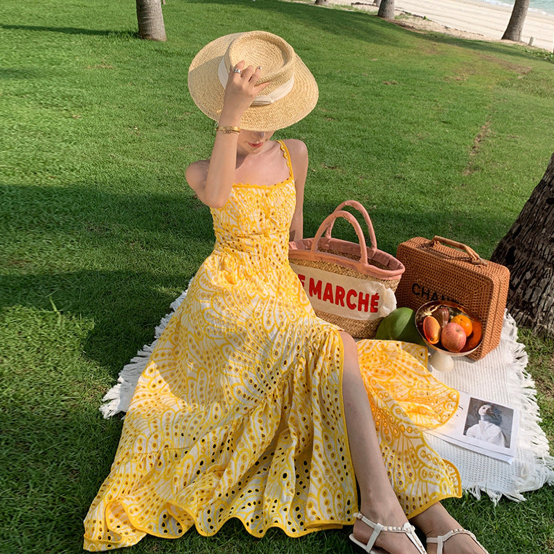 Waist Slimming Vacation Style Beach Dress Summer