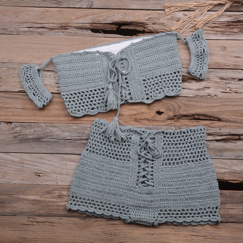 Women's Strap Crochet Hollow Bikini Split Swimming