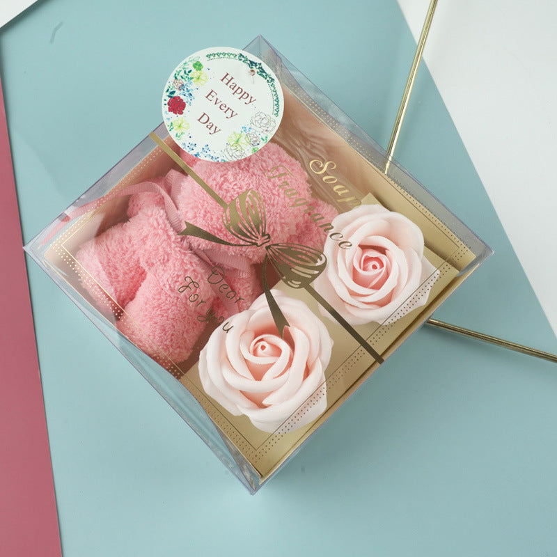 Festival Present Towel Bear Gift Box Teacher's Day Gift Soap Flower Transparent Gift