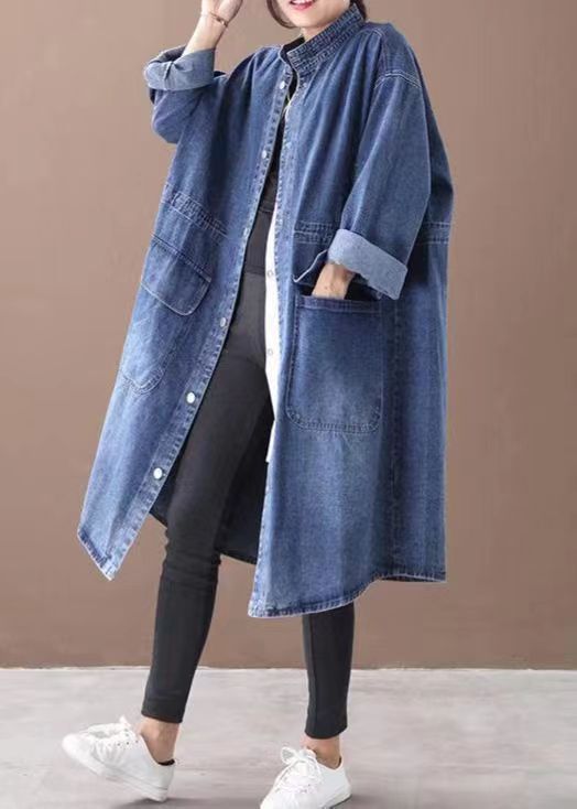 Fashionable Versatile Slimming Denim Shirt Dress Elegant Hong Kong Style Vintage Single-breasted Coat