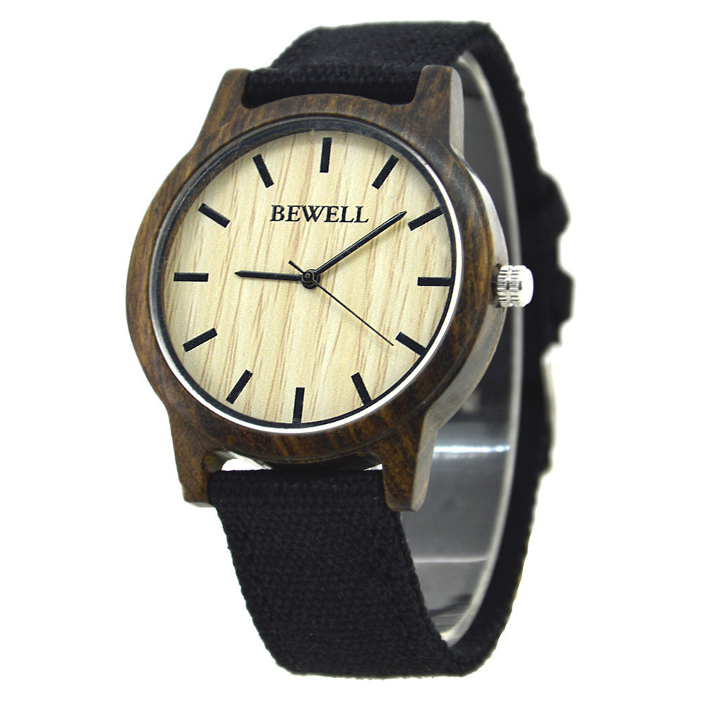 Simple canvas strap wooden watch