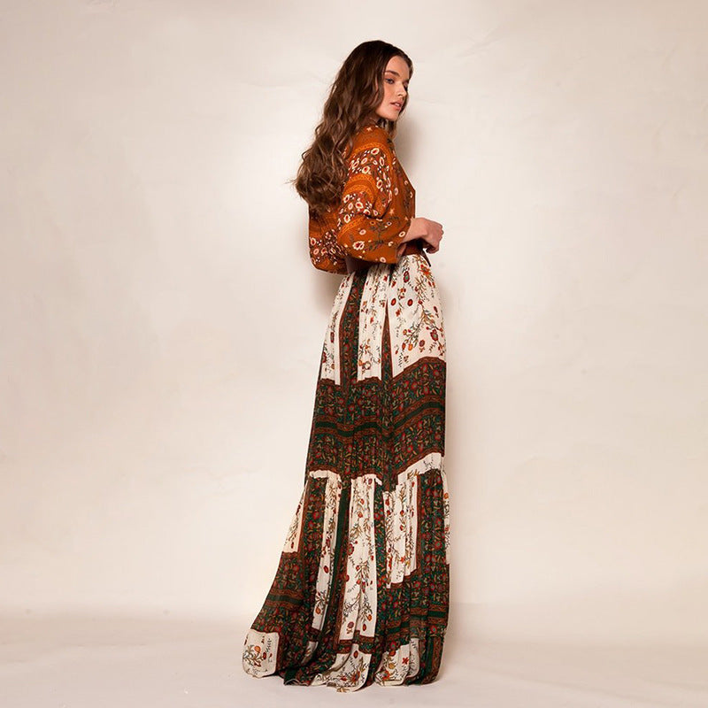 Long-sleeved long split skirt