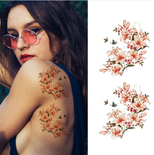 Flower tattoo sticker color sketch tattoo sticker flower peony rose plum tattoo sticker