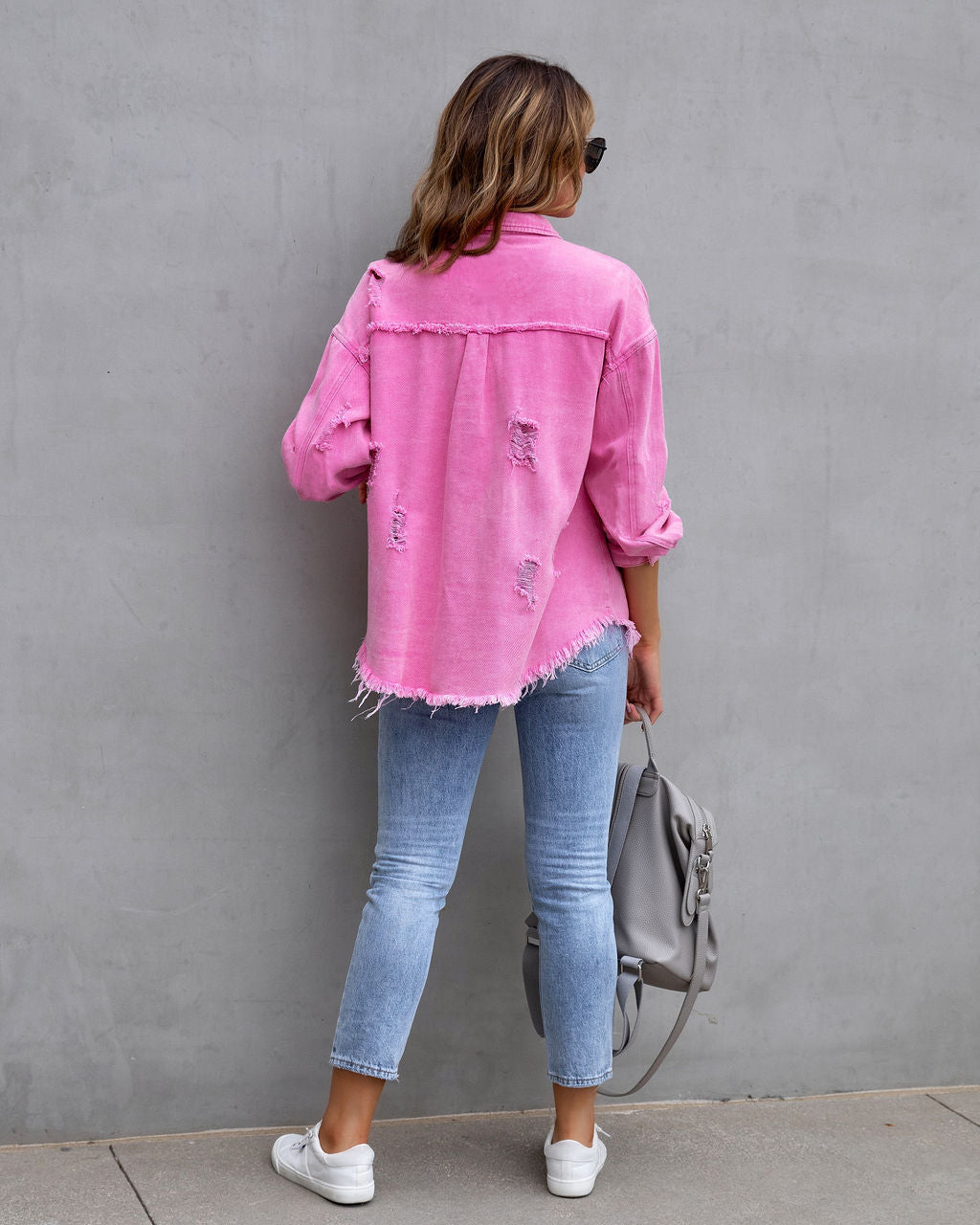 Fashion Ripped Shirt Jacket Female Casual Tops Womens Clothing