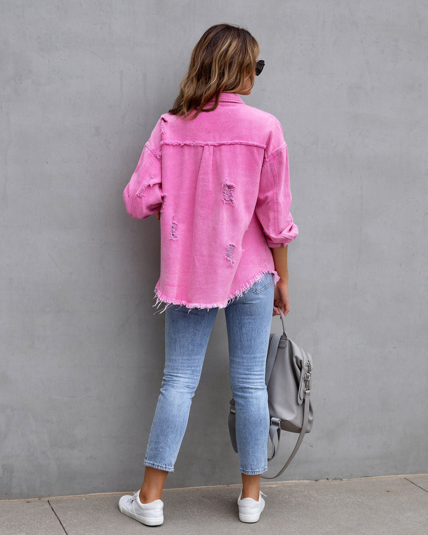 Fashion Ripped Shirt Jacket Female Casual Tops Womens Clothing