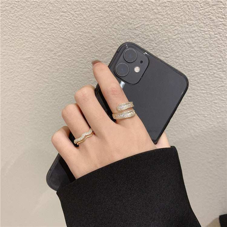 French Style Micro Inlaid Zircon Wave Twisted Ring For Women