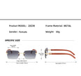Vintage Wood Grain Temples Cut-Edge Crystal Statement Square Sunglasses