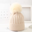 Boys And Girls Woolen Fox Fur Ball Knit Hat