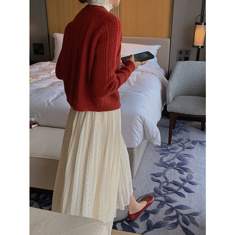 Vintage Short Wool Knitted Cashmere Cardigan For Women