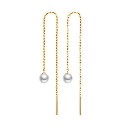 Stainless steel tassel pearl earring threading earrings